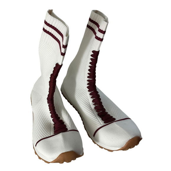 White Knit High Top Shoes Mens US 10 EU 42 Maroon Stripe Lightweight Sneaker - Picture 1 of 9